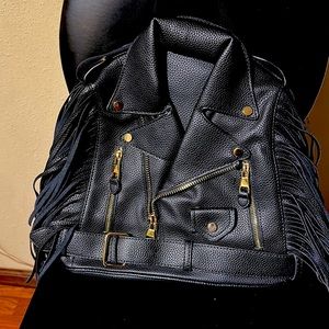 Leather Jacket Backpack Purse w/gold hardware, zippers, and pockets